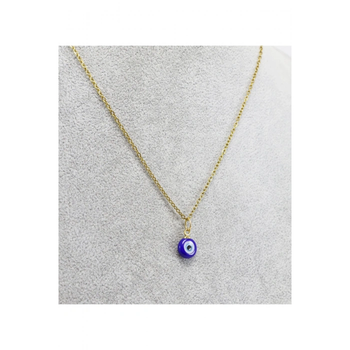 Minimal Lacivert Cam Nazar Boncuklu Kolye, Hediyelik Kolye (60 cm)