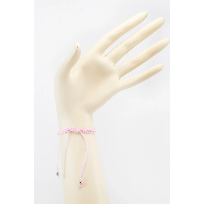 Toz Pembe Asansörlü Gümüş Elips Zirkon Taşlı Nazar Bileklik, Hediyelik Bileklik