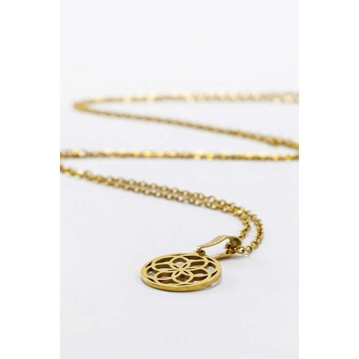 Paslanmaz Çelik Gold Renkli Lotus Çiçeği Çelik Kolye , Hediyelik Kolye (60 cm)