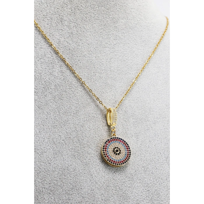Paslanmaz Çelik Gold Renkli Parlak Taşlı Zirkon Çelik Kolye , Hediyelik Kolye (60 cm)