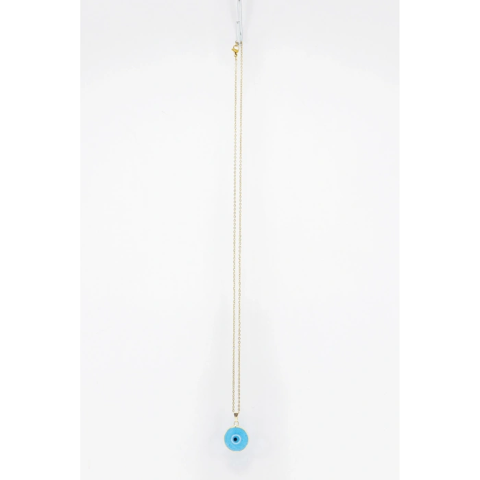 El Yapımı Çerçeveli Cam Nazar Boncuklu Çelik Zincirli Kolye (Zincir 60 cm)