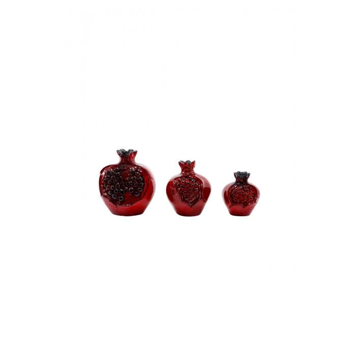 Kırmızı Polyester 3lü Taneli Dekoratif Nar, Hediyelik Nar Dekoratif Obje