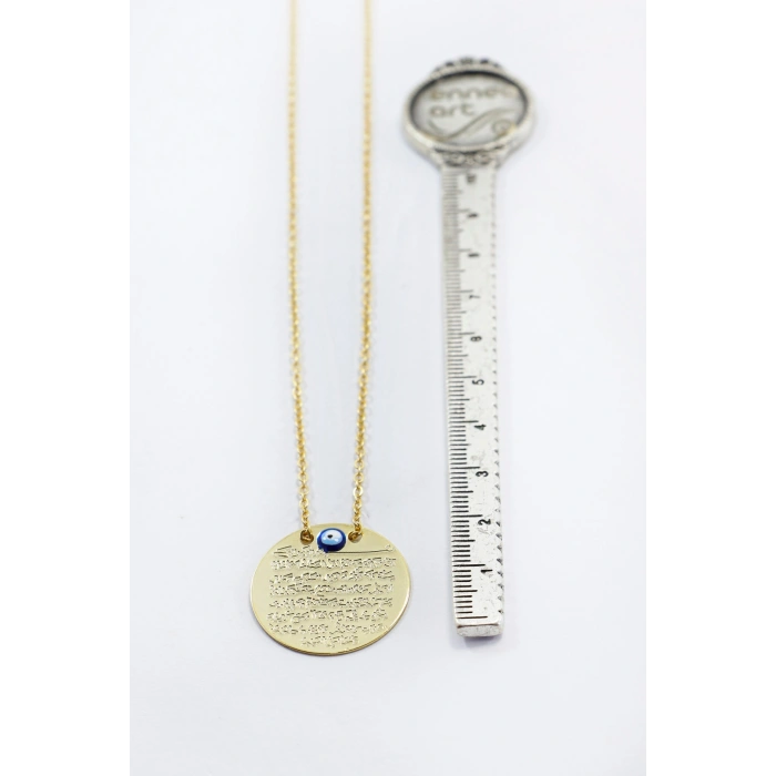Mineli Nazar Metal Ayetel Kürsi Dualı Lak Kaplama Bijuteri Kolye (Zincir 45 cm)
