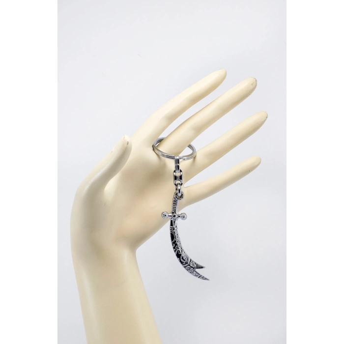 Gümüş Renkli Metal Desenli Kılıç Figürlü Anahtarlık, Hediyelik Çanta Süsü
