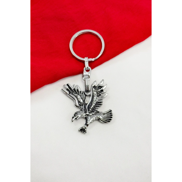 Gümüş Renkli Metal Eskitme Kartal Anahtarlık/ Kuşlu Çanta Süsü