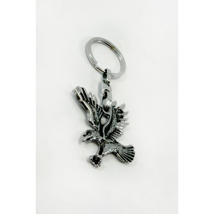 Gümüş Renkli Metal Eskitme Kartal Anahtarlık/ Kuşlu Çanta Süsü