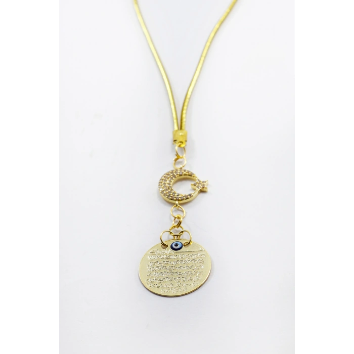 Zirkon Taşlı Ay Yıldız Gold Renkli Metal Ayetel Kürsi Araba Dikiz Ayna Süsü, Yeni Araba Hediyesi
