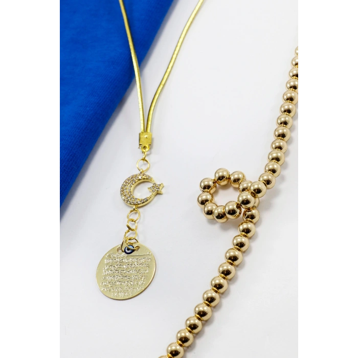 Zirkon Taşlı Ay Yıldız Gold Renkli Metal Ayetel Kürsi Araba Dikiz Ayna Süsü, Yeni Araba Hediyesi