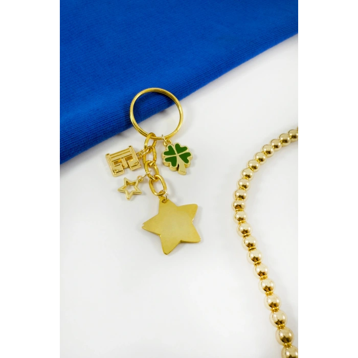 Gold Renkli Yıldızlı Salkım Anahtarlık, Hediyelik Anahtarlık