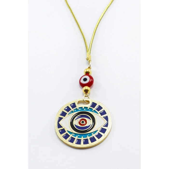 El Yapımı Cam Yassı Nazar Boncuklu Mavi Mineli Desenli Göz Figürlü Araba Dikiz Ayna Süsü