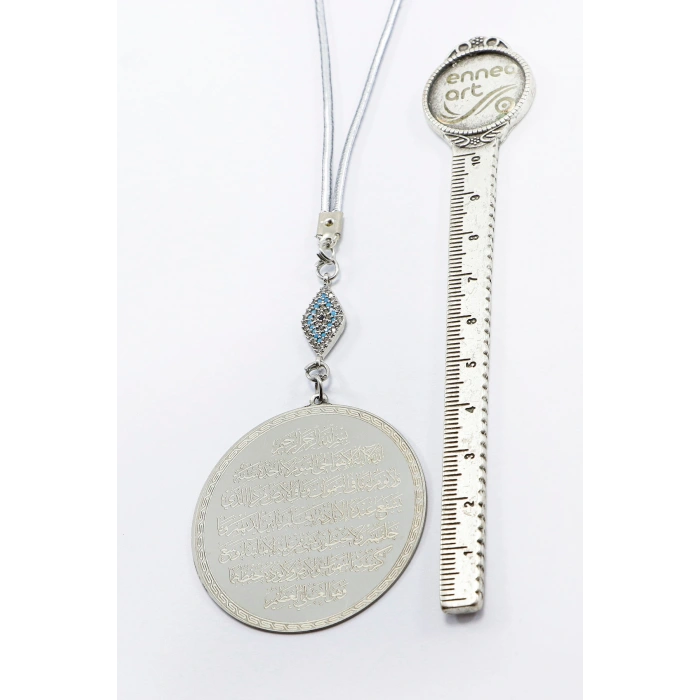 Zirkon Taşlı Nazar Ayetel Kürsi Nazar Ayeti Paslanmaz Çelik Araba Dikiz Ayna Süsü(4,5cm)