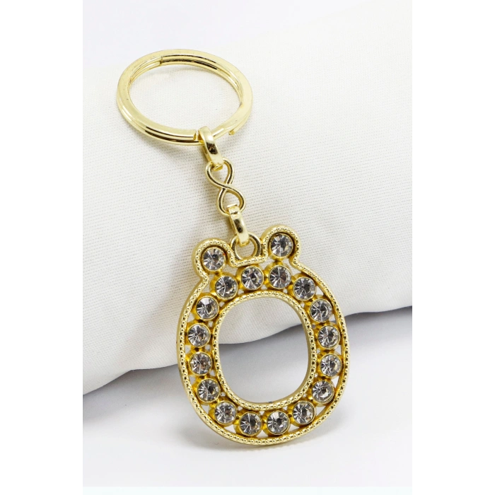 Gold Renkli Parlak Taşlı Ö Harfi Anahtarlık, Hediyelik Harfli Anahtarlık
