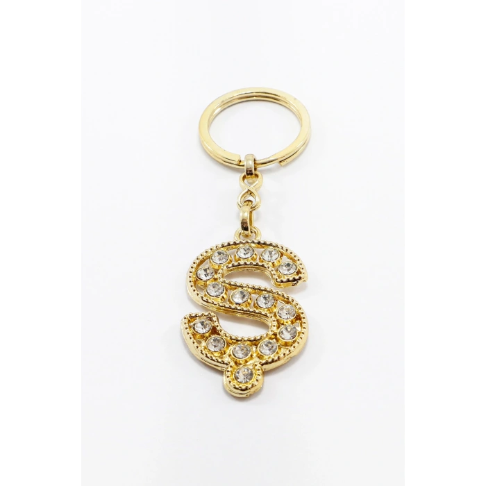 Gold Renkli Parlak Taşlı Ş Harfi Anahtarlık, Hediyelik Harfli Anahtarlık