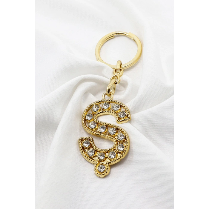 Gold Renkli Parlak Taşlı Ş Harfi Anahtarlık, Hediyelik Harfli Anahtarlık