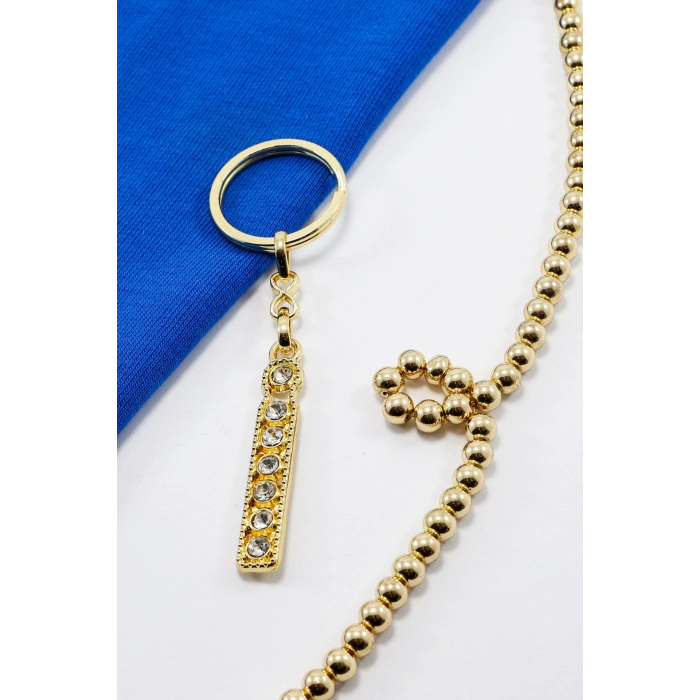Gold Renkli Parlak Taşlı İ Harfi Anahtarlık, Hediyelik Harfli Anahtarlık