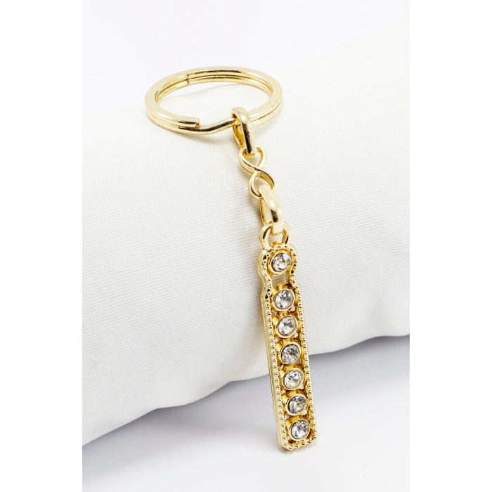 Gold Renkli Parlak Taşlı İ Harfi Anahtarlık, Hediyelik Harfli Anahtarlık