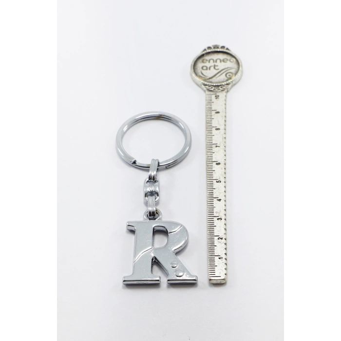 Gümüş Renkli Metal R Harfi Anahtarlık / Harfli Çanta Süsü