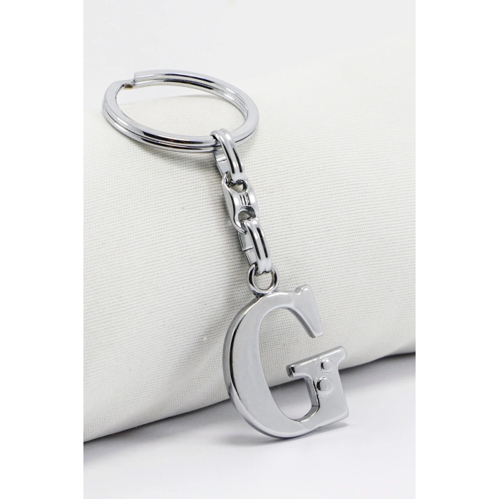 Gümüş Renkli Metal G Harfi Anahtarlık / Harfli Çanta Süsü
