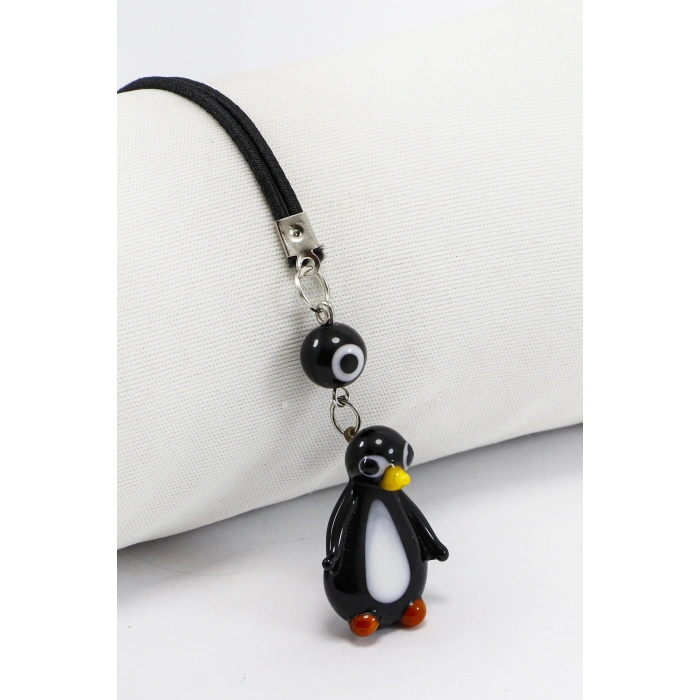 El Yapımı Cam Siyah Nazarlı Sevimli Penguenli Araba Dikiz Ayna Süsü, Yeni Araba Hediyesi