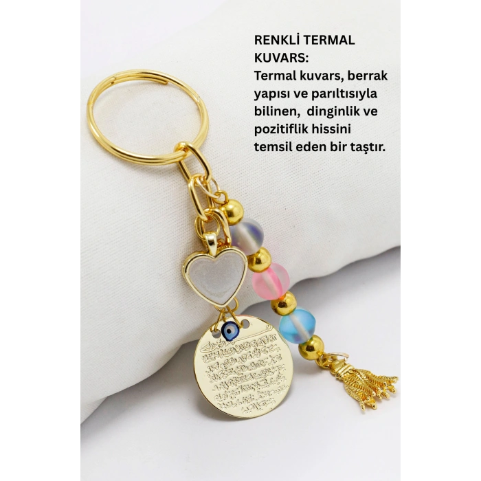 Gold Renkli Metal Ayetel Kürsi Sedefli Kalp Püsküllü, Sıkma Doğal Taşlar: Renkli Termal Kuvars