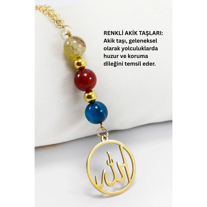 Gold Paslanmaz Çelik Allah Lafzı Araba Dikiz Ayna Süsü, Doğal Taşlar: Renkli Akik