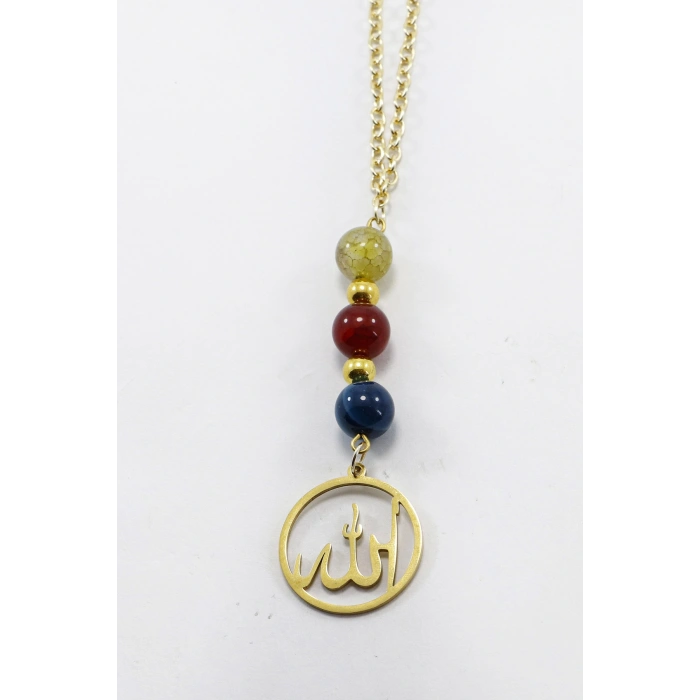 Gold Paslanmaz Çelik Allah Lafzı Araba Dikiz Ayna Süsü, Doğal Taşlar: Renkli Akik