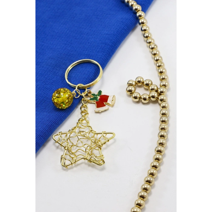 Yılbaşı Temalı Yıldızlı Renkli Anahtarlık, Hediyelik Christmas Çanta Süsü