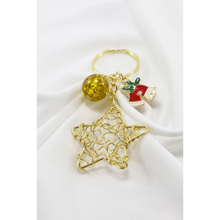Yılbaşı Temalı Yıldızlı Renkli Anahtarlık, Hediyelik Christmas Çanta Süsü
