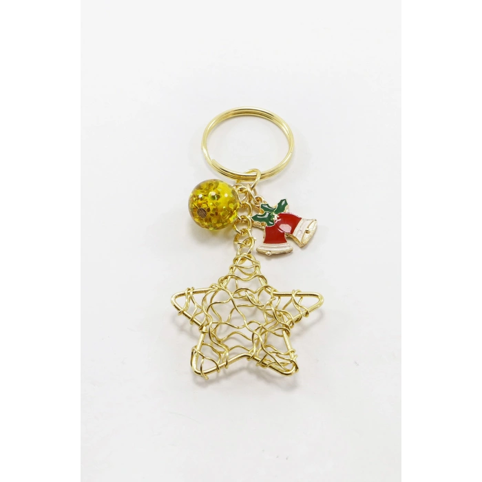 Yılbaşı Temalı Yıldızlı Renkli Anahtarlık, Hediyelik Christmas Çanta Süsü