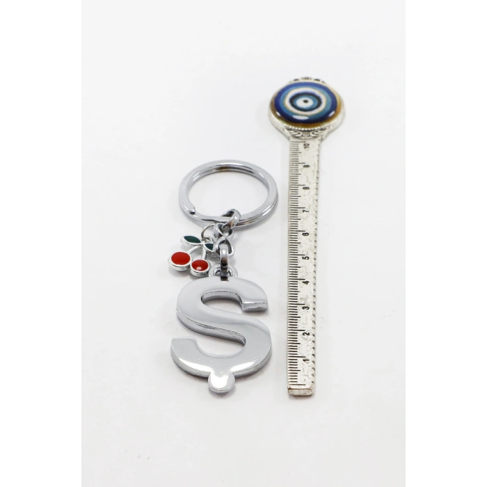 Minik Kirazlı Gümüş Renkli Metal Ş Harfi Anahtarlık / Hediyelik Çanta Süsü