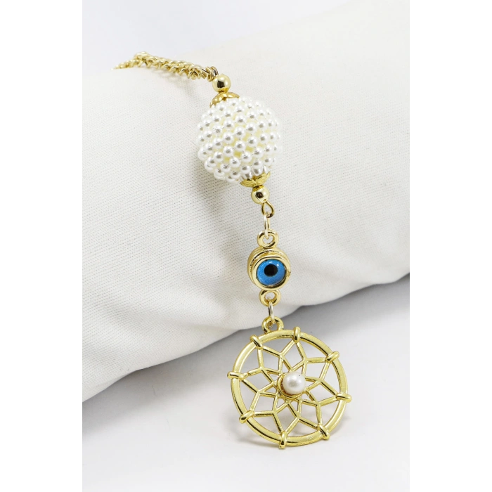 İncili Böğürtlen Nazarlı Düş Kapanı Gold Dikiz Ayna Süsü, Yeni Araba Hediyesi
