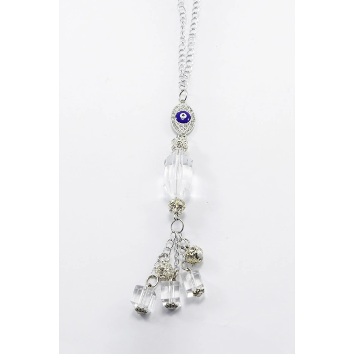Zirkon Taşlı Nazarlı Şeffaf Boncuklu Salkım Dikiz Ayna Süsü, Yeni Araba Hediyesi