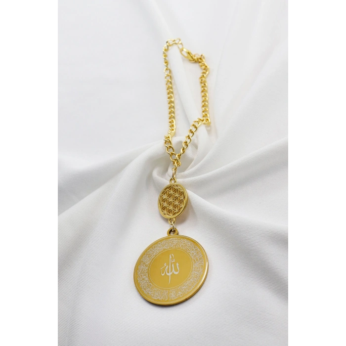 Yaşam Çiçeği Çelik Ön Allah Ayetel Kürsi Arka Felak Nas Ihlas Araba Dikiz Ayna Süsü Gold