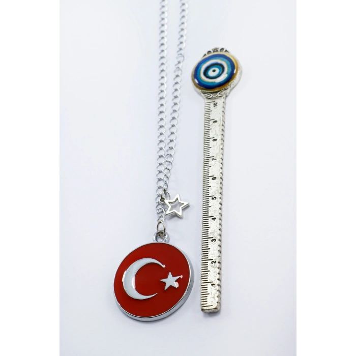 Metal Kırmızı Türk Bayrağı Yıldızlı Zincirli Araba Dikiz Ayna Süsü, Yeni Araba Hediyesi