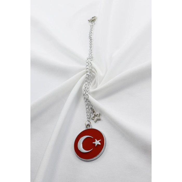 Metal Kırmızı Türk Bayrağı Yıldızlı Zincirli Araba Dikiz Ayna Süsü, Yeni Araba Hediyesi