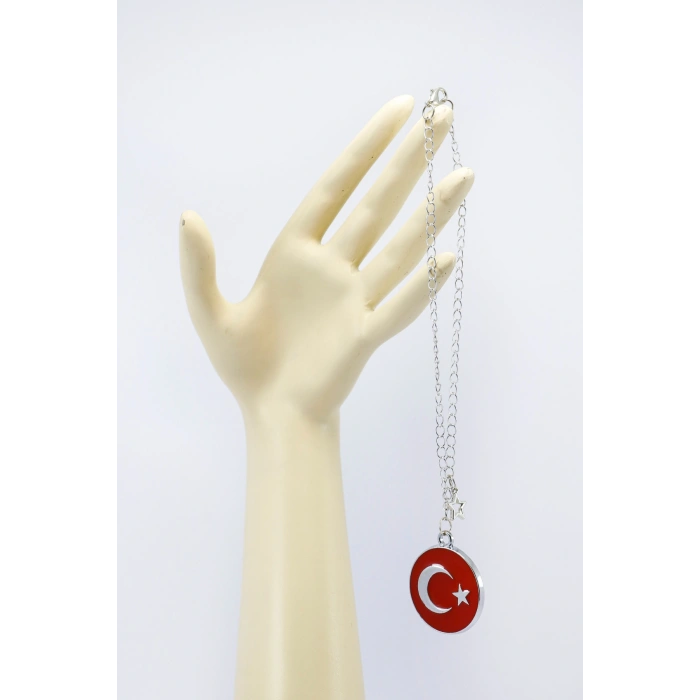 Metal Kırmızı Türk Bayrağı Yıldızlı Zincirli Araba Dikiz Ayna Süsü, Yeni Araba Hediyesi