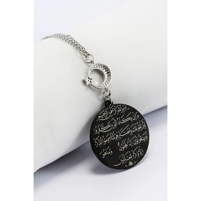Zirkon Ay Yıldız Siyah Çelik Çift Taraflı Araba Dikiz Ayna Süsü, Zincirli Yeni Araba Hediyesi
