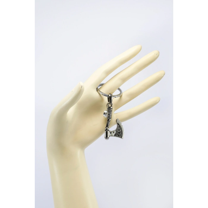 Erkek Anahtarlığı Çİft Taraflı Cam Nazar Boncuğu Metal Balta Anahtarlık, Erkek Hediyesi