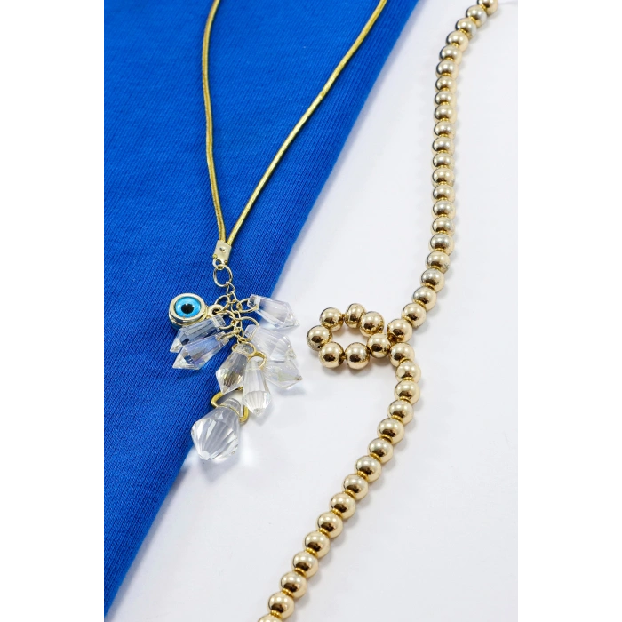 Sun Catcher Arabası Dikiz Ayna Süsü Kristal Salkımlı, Metal çift Taraflı Nazar Boncuklu