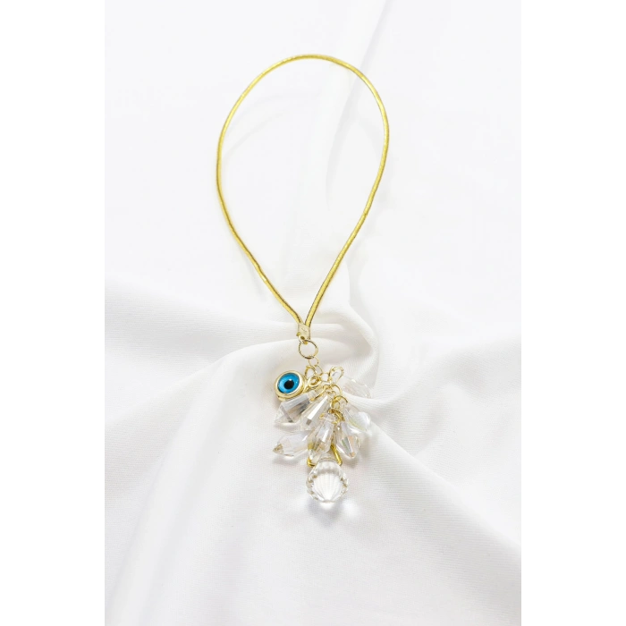 Sun Catcher Arabası Dikiz Ayna Süsü Kristal Salkımlı, Metal çift Taraflı Nazar Boncuklu