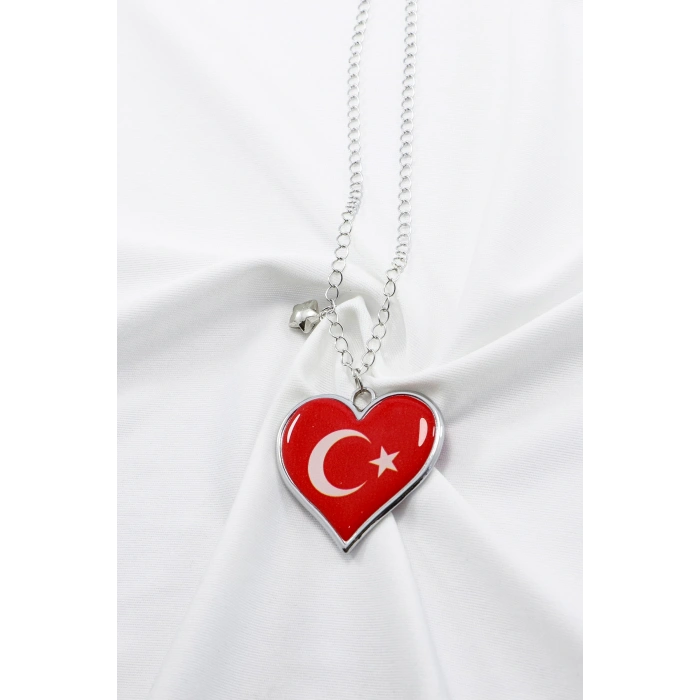 Dikiz Ayna Süsü, Çift Taraflı Metal Kırmızı Kalpli Türk Bayrağı, Metal Yıldız Detaylı Zincirli
