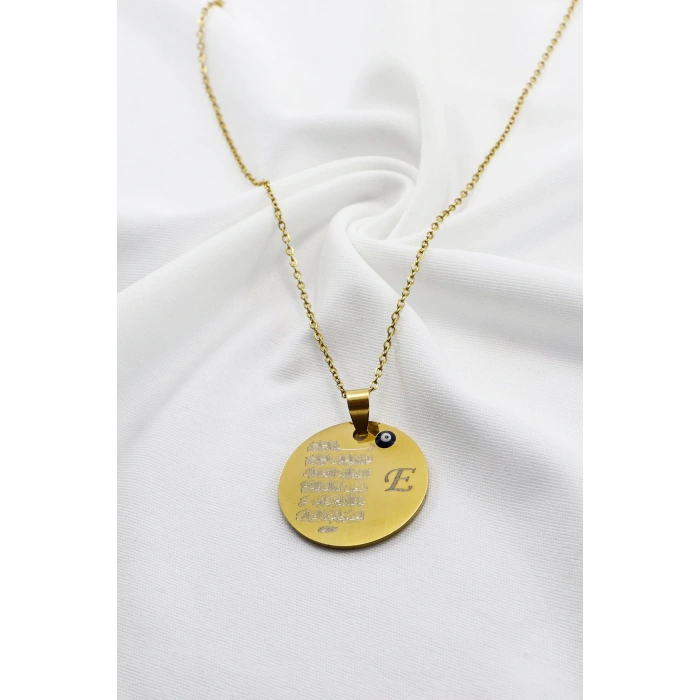 Gold 316L Kişiselleştirilebilir Çelik Kolye Lazer Kazıma Önde Fatiha Arkada Ayetel Kürsi 3cm