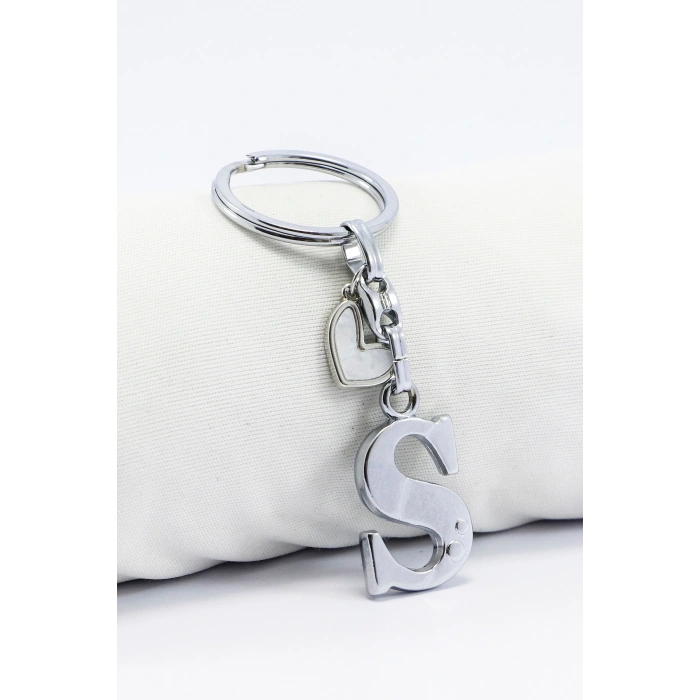 Gümüş Renkli Metal S Harfi Anahtarlık, Modern Stil Metal Kalp