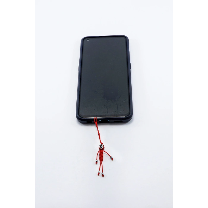 El yapımı Cam Kırmızı Nazar Boncuklu İpten Çöp Adam, Telefon Çanta Süsü