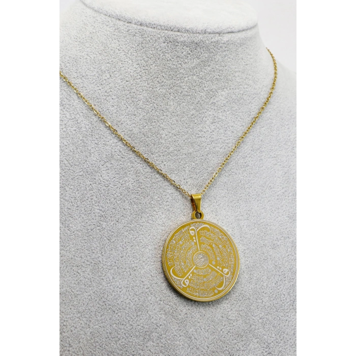 Gold 316L Çelik Kolye Lazer Kazıma Çift Yönlü İnşirah Suresi / Felak Nas İhlas 3cm