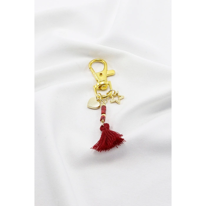 Püsküllü Koyu Pembe Charm, Klips Çanta Cüzdan Fermuar Süsü