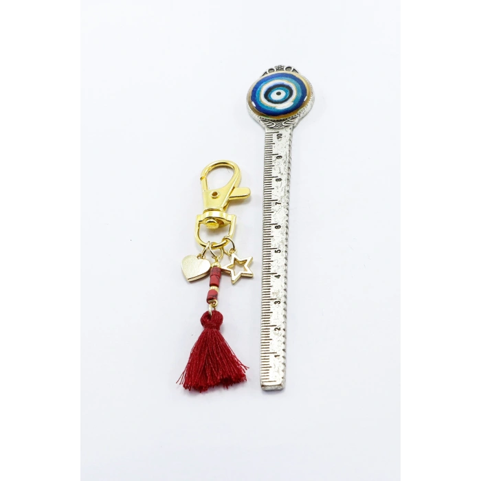 Püsküllü Koyu Pembe Charm, Klips Çanta Cüzdan Fermuar Süsü