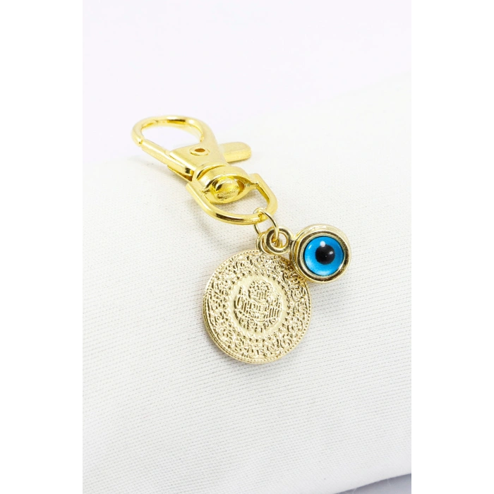 Gold Renkli Şans Parası Metal Nazar Boncuğu Klipsli Cüzdan Süsü Charm Çanta Süsü Anahtarlık