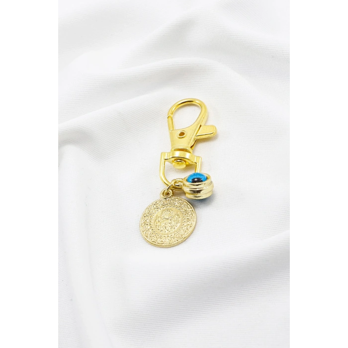 Gold Renkli Şans Parası Metal Nazar Boncuğu Klipsli Cüzdan Süsü Charm Çanta Süsü Anahtarlık