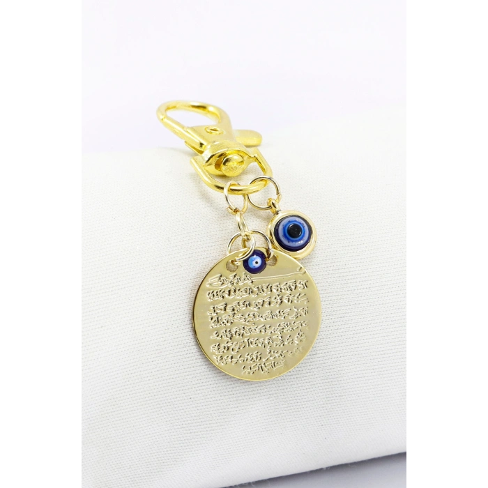 Metal Nazar Boncuğu Metal Ayetel Kürsi Gold Renkli Klipsli Cüzdan Süsü Charm Çanta Süsü Anahtarlık
